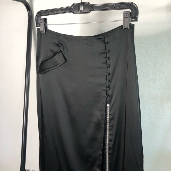 JONATHAN Simkhai Black Satin Zip Side Slit Wrap Skirt - Picture 3 of 13
